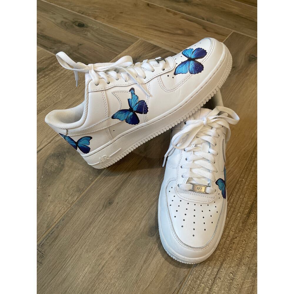 Custom Blue Butterfly Air force 1 by DripCreationz size 9.5 Women’s/8Mens